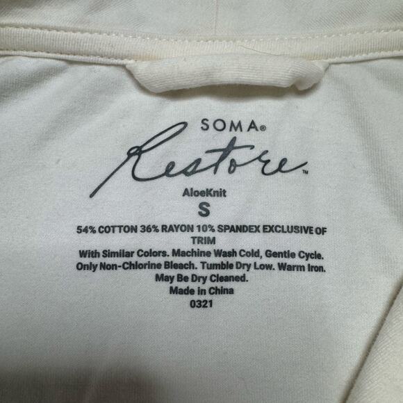 SOMA Restore Aloe Knit Short Robe in Ivory Size Small Cotton Blend Belted - Picture 4 of 9